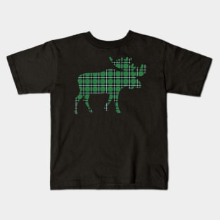 Green Plaid Moose Kids T-Shirt